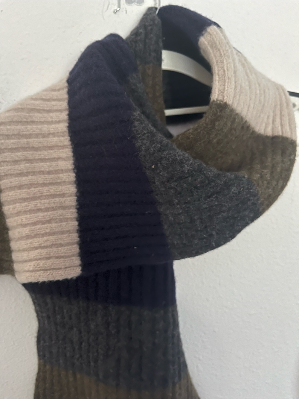 Men's Ribbed Colorblock Scarf in Navy, Gray, Olive and Cream